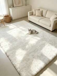 1pc White Long Plush Rectangular Rug, Fluffy & Comfortable, INS Style, Soft & Cozy Carpet, Living Room Rug, Kitchen Mat, Bedroom Rug, Bathroom Mat - Multicolor - View 4