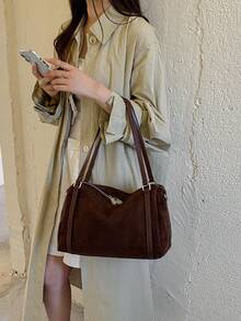 Women's Shoulder Tote Bag, Large Capacity Matte PU, Fashion Elegant Minimalist, Suitable For Shopping And Commuting, Coffee Color - Coffee - View 8