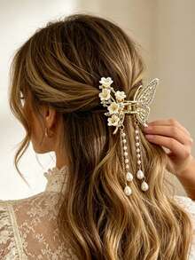 1pc Gold Hollow Butterfly Tassel Metal Hair Claw Clip, Versatile Hair Clip For Brides, Banquets And Women - Multicolor - View 14