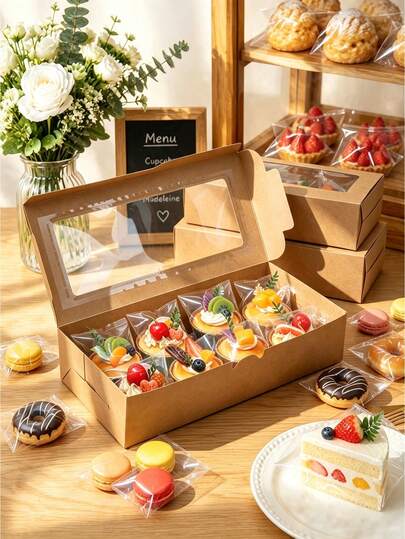 5pcs/10pcs Christmas Square Window Bread Box Cookie Box With Window Cake Box Wavy Window Box Suitable For Pastries Pies Muffins Chocolate Strawberries