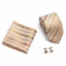 AlanKing 3pcs Men's Striped & Polka Dot Tie, Pocket Square, Cufflinks Set, Suitable For Business, Work, Family Gatherings - Color Mixing - View 5