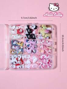 Sanrio Hello Kitty 216片/組（9款混色）短方型法式指尖美甲片，可愛3D Hello Kitty & Kuromi & Cinnamoroll & Pompompurin 穿戴式壓感假指甲，完美貼合壓克力假指甲組，附收納盒，適合女孩日常佩戴與家庭聚會使用 - 彩色 - 查看 4