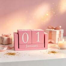1pc Pink Wooden Perpetual Calendar Desktop Wooden Date & Month Display Block, Adjustable Date & Month, Suitable For Daily Office Desk Decor, Porch Decor, Shop/Bar Counter Decor - Multicolor - View 9