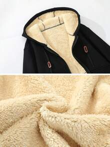 Men's Autumn/Winter Outdoor Thermal Lined Thick Hooded Sweatshirt Casual Fashion Minimalist Jacket - Black - View 4