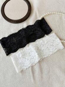 2件組女款寬版蕾絲髮箍，彈性花卉髮飾，復古黑白彈性髮箍 Y2K 風格髮飾 - 彩色 - 查看 7