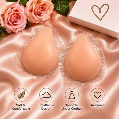 1 Pasang Bantalan Bra Silikon Berbentuk Tetesan Air Mata, Bantalan Payudara Tak Terlihat, Perekat Diri, Dapat Digunakan Kembali, Cocok untuk Bra, Bikini, Gaun, dan Pakaian Tanpa Punggung, Termasuk 30 buah Penutup Puting Sekali Pakai Berbentuk Bunga, Aksesori Pakaian Dalam Wanita