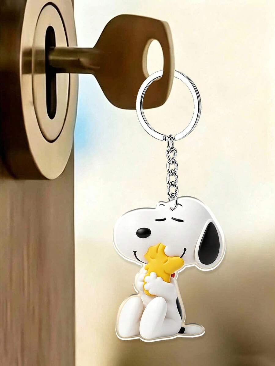 Snoopy Cute Sitting Posture Cartoon Embrace Small Yellow Partner Acrylic Key Chain, Metal Ring Chain Bag Hanging Pendant, Suitable For Backpacks, Handbags, Car Keys - Multicolor - View 1