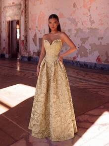 Elegant Tube Top Waisted Backless Bodycon Tie-Back Fishbone Floor-Length Bridesmaid Dress Prom Gown Homecoming Wedding Guest Formal Dinner Fall - Apricot - View 7