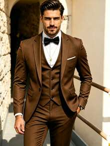 Men's Fashion Business Suit Spring Autumn High Quality Formal Office Set Slim Fit Groom Wedding Suit Jacket - Brown - View 1