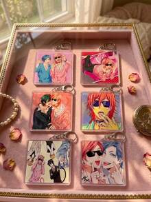 6Pcs Yarichin Anime Manga Boy Acrylic Keychain Set, Cute Square Character Interaction Pendant Set, Manga Boy CP Pendant Collection Gift, High Transparency Acrylic Material, Suitable For Backpacks, Keys, Phone Cases And Daily Accessories. - Multicolor - View 3