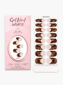 16pcs Leopard Print Semi Cured Gel Nail Strips, Tortoiseshell Brown French Tip Nail Wraps, Long Lasting & Easy To Remove, UV/LED Cure Nails For Women's Parties And Autumn Looks - Brown - View 5