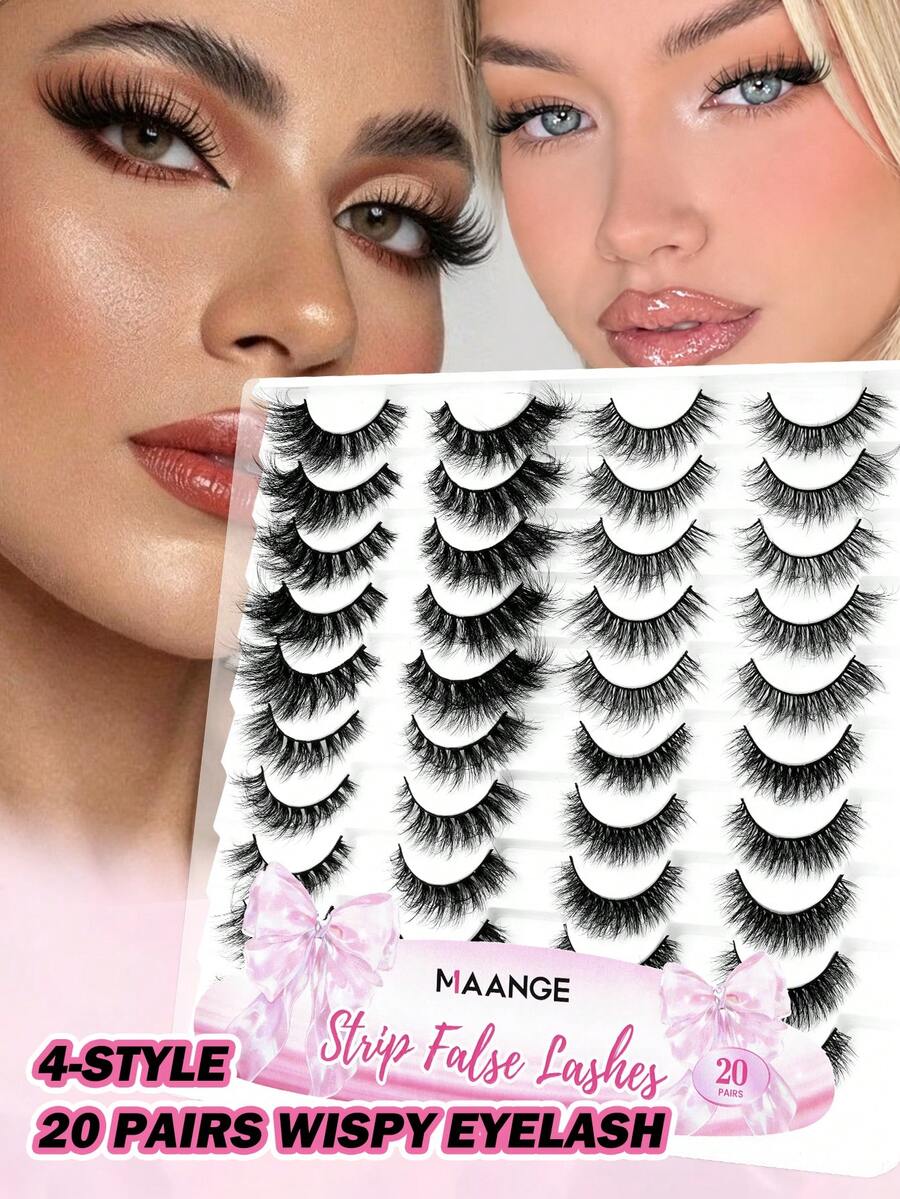 MAANGE 20 Pairs Cartoon Cat Eye False Eyelashes, Mixed 4 Styles Fox Eye Lashes, Thin Band Cat Eye Tail Extended Strip Lashes, Natural Lashes, Multi-Layer Soft, Suitable For Natural Makeup, Suitable For Dating And Travel, Gift For Women, Eyelashes, False Eyelashes, Strip Lashes - Multicolor - View 1