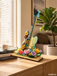 1125 PCS Romantic Ocean Heart Guitar Building Blocks Set, Artistic Inspiration Desktop Statue, Adult DIY Handmade Assembly Puzzle Kit, Collection-Level Building Toy For Music Enthusiasts, Modern Aesthetic Interior Decorative Item - Multicolor - View 8