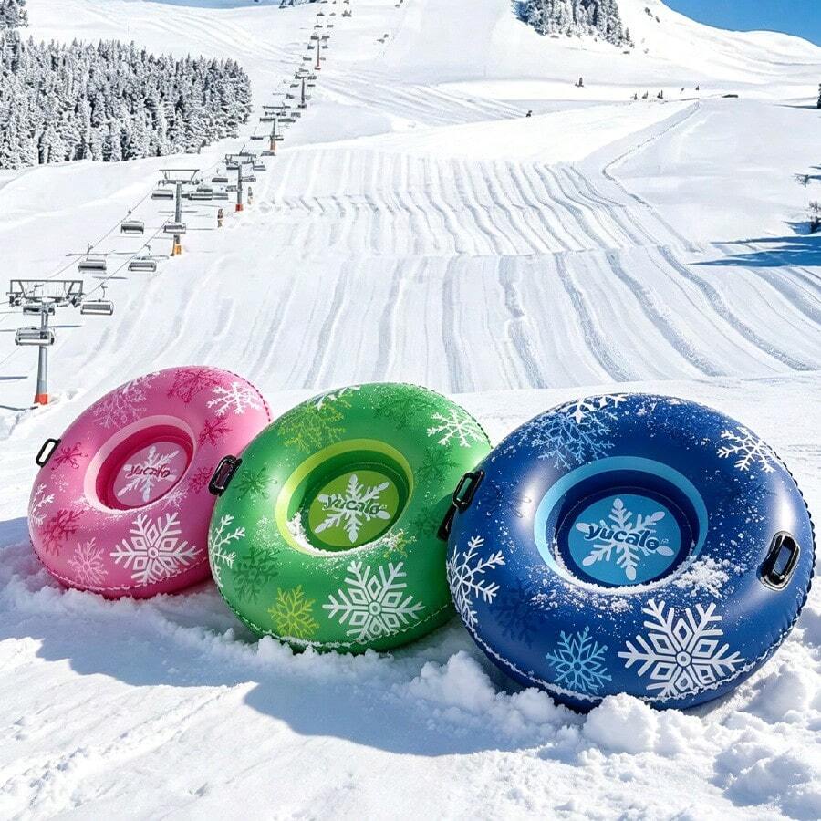 Yucalo Snow Tube With Handles, Heavy Duty Cold-Resistant Snow Sled, Multiple Colors (Green, Pink, Blue), Large Round Sleigh For Winter Outdoor Snow Mountain Fun, Snowboard, Instant Snow - Multiple Styles - View 1