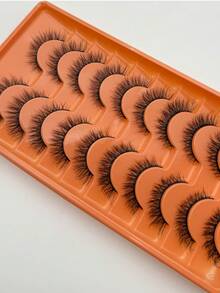 10 Pairs Natural Long Strip False Eyelashes, 3D Handmade Cross Soft Black Band Reusable Lashes For Daily, Work And Party Looks - View 4