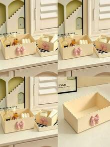 1pc Bowknot Storage Box, Vanity Makeup Organizer, Bathroom Countertop Storage Box, Desk Office Supplies Organizer - Multicolor - View 2