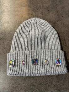 1pc Colorful Rhinestone Beanie Knit Hat Punk Style With Rhinestones Autumn/Winter Fashion Versatile Couple Hat Warm Hat Suitable For Daily Wear, Home, Outdoor, Cycling, Fishing (Rhinestone Color And Position Random) - Multicolor-d - View 7
