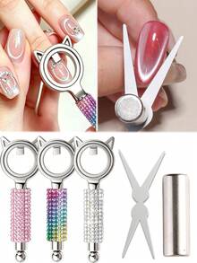 Magnetic Nail Art Tool Set: Rhinestone "Black Hole" Cat Eye Magnetic Ring, Quickly Create Strong Cat Eye Effect - Multicolor - View 3
