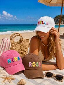 Personalized Multi-Color Embroidered Decorative Hat, Customizable With Your Name, Unique, Fashionable, Beautiful, Vacation Decoration, Back To School Eye-Catching Accessory - Multicolor - View 2