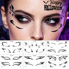 6 Sheets Spooky Halloween Eye Liner Stickers, Black Gothic Graphic Self‑Adhesive Face Decals, Easy Cosplay Party Eye Makeup Accessories For Halloween Costume - Black - View 7