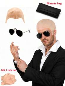 1pc Adult Bald Head DIY Costume Prop, Latex Material, Halloween Bald Head, Light Head Simulation Mask Makeup Wig, Unisex, Party Accessory, Home Kitchen Decoration, No Power Required - Multicolor - View 13
