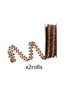 2rolls/1roll Christmas Red & Green Lace Trim Decorative Ribbon, Handmade DIY Gift Box, Envelope Packaging Rope, Christmas Gift Wrapping Ribbon, Christmas Tree Decoration Rope, Indoor Home Decor Props, Atmosphere Creating Supplies, Suitable For Christmas Home Decoration, Gift Wrapping, DIY Handmade Crafts - Multicolor - View 12