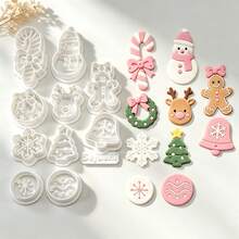 11Pcs Holiday Christmas Clay Cutters, Xmas Snowflake Reindeer Gingerbread Design Molds For Polymer Clay DIY Jewelry Making - 11 Pcs - View 5