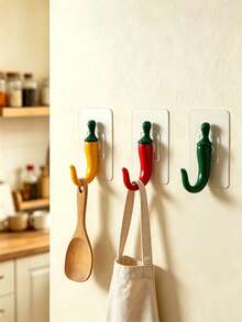 1/5pcs Strong Self-Adhesive Chili Pepper Shaped Hooks, Easy Installation Without Drilling, Suitable For Bathroom Towel Hooks, Closet Hooks, Kitchen Hooks, Door Key Hooks, Hair Accessory Storage Hooks And Various Holiday And Party Decorations - Multicolor - View 7