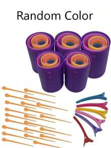 Heatless Hair Curling Set (Including Plastic Curlers); Suitable For Hair Salons, Beauty Parlors, The Back-To-School Season, And Vacations. - Multicolor - View 6