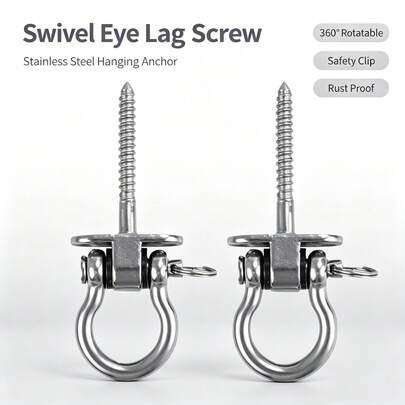 4 Packs Heavy Duty 180° Swing Hangers Swing Set Hooks Stainless Steel Screw Brackets Hammock Hooks For Playground Yoga Hammock Chair Swing Gymnastics Rings