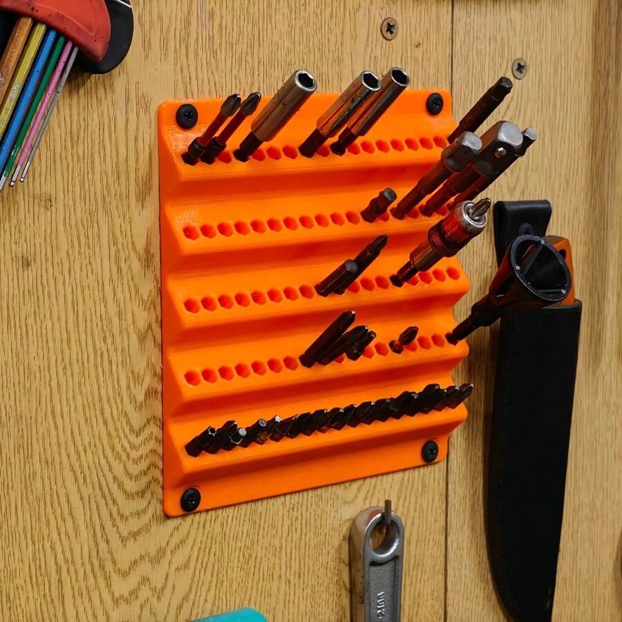 1PC Wall-Mounted Bit Storage Rack, 3D Printed Hex Bit Holder, Suitable For 6.3mm Bits, Can Hold 100 Bit Slots, Home Garage Screwdriver Tool Organizer Bracket - A - View 1