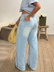 Women's Vintage Casual Stacked Loose Straight Leg Denim Jeans Fall - Light Wash - View 2