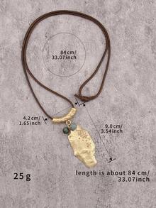 1pc Bohemian Vacation Style Asymmetrical Alloy Rhinestone Pendant Woven Wax Rope With Round Beads Necklace, Long Necklace For Festival Gift Atmosphere, Halloween Party Gathering Daily Accessory, Gift For Classmate, Female, Elder - Wax Rope - View 4