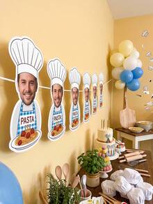 5/10/15pcs Custom Photo And Text Chef Banner,Personalized Pasta Baking Chef Banner,Custom Cooking Themed Birthday Party Wall Hanging Decoration - Multicolor - View 2
