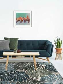 1PC Monstera & Palm Leaf Print Water Blue & Cream Area Rug, Modern Tropical Style Faux Cashmere Rectangular Intertwined Plant Leaf Pattern Machine Washable Floor Mat, Suitable For Living Room, Bedroom, Balcony Home Decor - Multicolor - View 8
