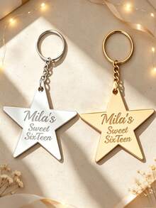 Custom Star Acrylic Keychain Personalized Name Sweet Sixteen Birthday Gift Engraved Text Star Key Tag Party Favor Keepsake Gift - Multicolor - View 5