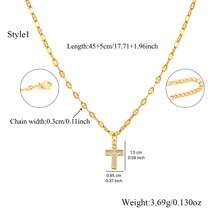 1pc New Classic Cross Pendant Golden Stainless Steel Lip Chain Necklaces For Women - Yellow Gold - View 2