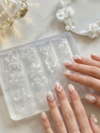 3D Floral Silicone Nail Art Mold, Multiple Petal Nail Carving Molds, Reusable Silicone Templates For DIY UV Resin Gel Nail Art, Handmade Embossed Floral Nail Decoration Accessories, Suitable For Nail Salons And Home Nail Art