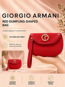 Giorgio Armani Armani Red Dumpling Clutch Bag, 18*12cm, Sold Individually, Textured Fabric With Wrist Strap, Suitable For Travel, Perfect For Storing Makeup And Small Essentials - Red - View 3