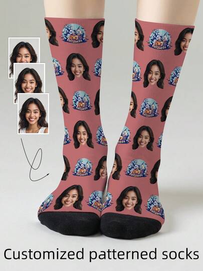 1 par de calcetines personalizados con patrón de cara, calcetines con foto personalizada, calcetines impresos personalizados, calcetines con cara divertida, calcetines con patrón personalizado, imprime cualquier patrón de cara en calcetines, regalo de aniversario, regalo del Día de San Valentín, regalo de cumpleaños único, coleccionable personalizado