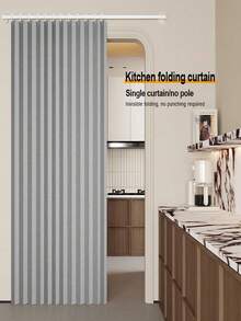 GRANEAT 1pc Rodless Bohemian Style Living Room Folding Partition Curtain, Polyester Fabric. Privacy Protection, With Hooks And Ties Easy Installation, All-Season Use, Home Rental Space Partition Door Curtain - Type a - View 5