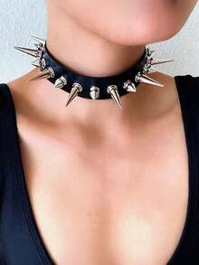 1pc Sexy Gothic Punk Style Rivet Spiked Choker Necklace, Suitable For Men And Women, Holiday Party, Gathering, Daily Wear, Exquisite Halloween Gift - Multicolor - View 3