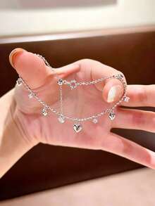 1pc Heart Tassel Rhinestone Bracelet For Women, Luxury Niche Exquisite Design High-End Jewelry - Multicolor - View 2