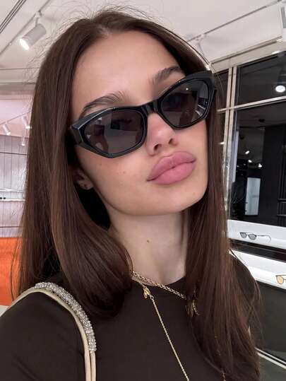 1pc Women's Asymmetrical Oversized Retro Fashion Glasses, Black Cat Eye Fashion Glasses, Summer Vacation Beach Accessory, All-Season Versatile Personalized Eyewear