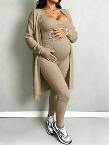 Maternity Jumpsuit Fashionable Sports Comfortable Home Wear - Khaki - View 2