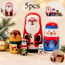 1 Set 5 Boneka Matryoshka Tradisional Rusia - Menampilkan Gambar Santa Claus (Bahasa Rusia: Санта), Hadiah Natal dan Ulang Tahun, Koleksi Dekoratif - MultiWarna - View 2