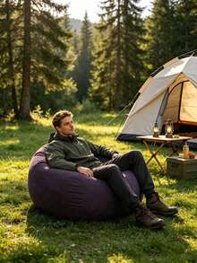 1pc Solid Color Soft Inflatable Bean Bag Sofa, Foldable Portable Comfortable Lounge Chair, Suitable For Adults And Family Use, Indoor And Outdoor Camping All Seasons - Multicolor - View 5