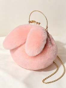 Soft Cute Healing Sweet Style Girl Plush Round Bag With Metal Handle Chain Crossbody Bag, Bubble Skirt Matching Small Bag For Autumn/Winter - Multicolor - View 9