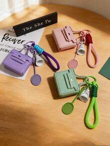 Mini PU Handbag Keychain With Badminton Racket Charm, Sport‑Style Braided Wrist Strap Bag Pendant Key Ring For Backpack Handbag Women Girls - Multicolor - View 3
