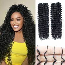 Women's Feather Crochet Hair Extensions 16 Inch 50 Bundles Pre-Split Invisible Jerry Curl Crochet Hair Synthetic Hair Extensions (50 Bundles Natural Black) - Black - View 2